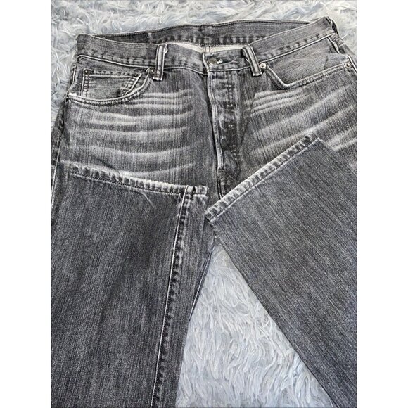 Levis Jeans Mens 33x32 Black 501 Button Fly Straight Denim Pants Western Classic - Picture 6 of 10